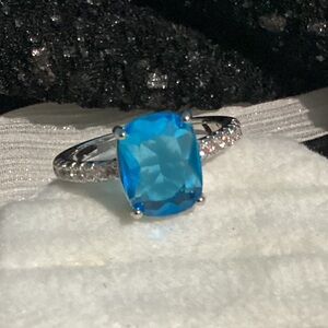 💙925 Sterling Silver Cushion Cut Blue Spinelli & Cz Diamond Ring